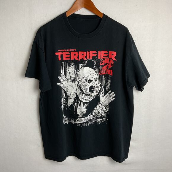 The Terrifier 2 Damien Leone Art The Clown Crew Neck Tee Shirt Black Mens XL - Picture 2 of 9
